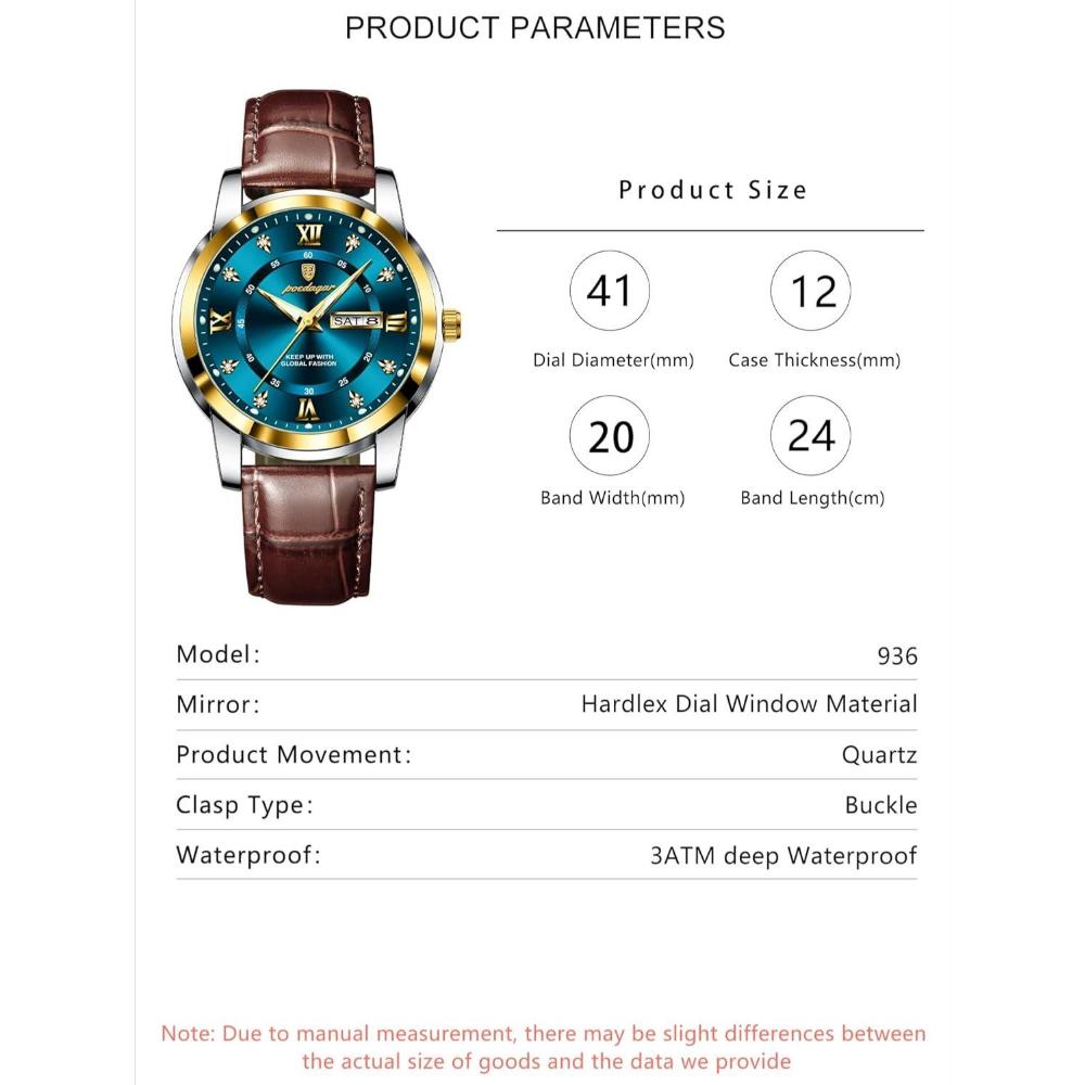 POEDAGAR Luxury Business Men Watch Waterproof Luminous Week Date Fashion Classic Man Wristwatch Leather Sports Men's Quartz Watches