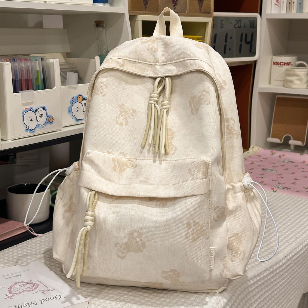Schoolbag new Korean version ins bear printed schoolbag female high-value junior and high school students multi-compartment college style backpack