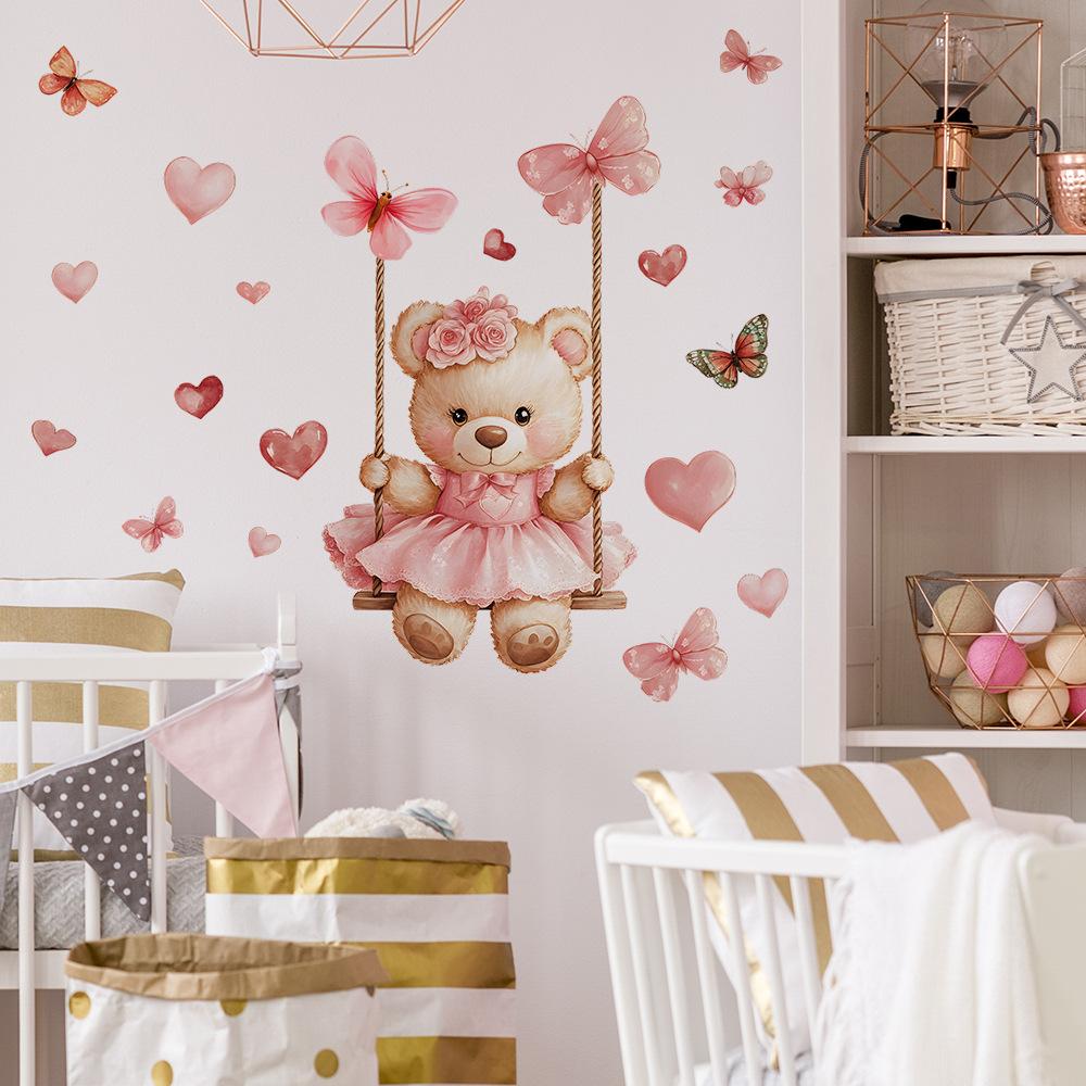 Cartoon Bear Swing Butterfly Bedroom Living Room Home Background Beautification Decoration Wall Stickers