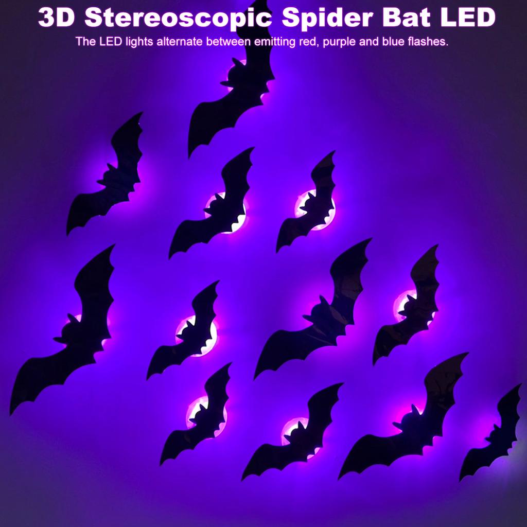 Halloween Glow Bat Spider Wall Stickers Black Realistic 3D Luminous Bat Wall Sticker for Home Wall Window Party Room Decoration