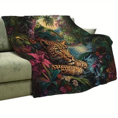 Abstrakte Vintage Leopardendecke Geschenke für Erwachsene, Rustikale Pflanzen Flusswildnis Flanell-Kuscheldecken Weich Bequem Leicht für
