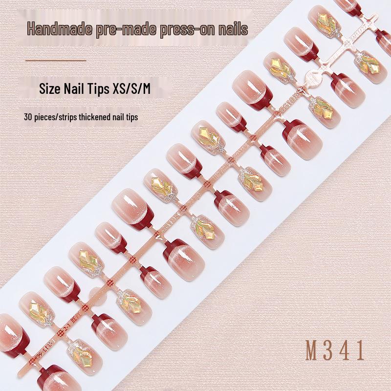 

Burgundy Cat Eye French Nail Stickers – Short, Wearable, & Cute for New Year