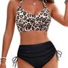 New European Beautiful Women High Waist Bikini Drawstring Belly Swimsuit Cross Lace-up Senior Vacation Swimsuit
