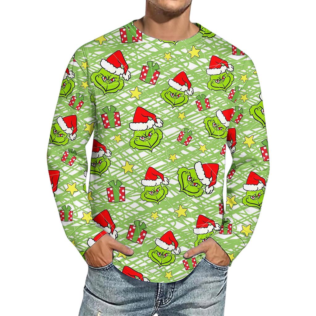 Men's Christmas Printed Imitation Cotton Long-sleeved Shirt