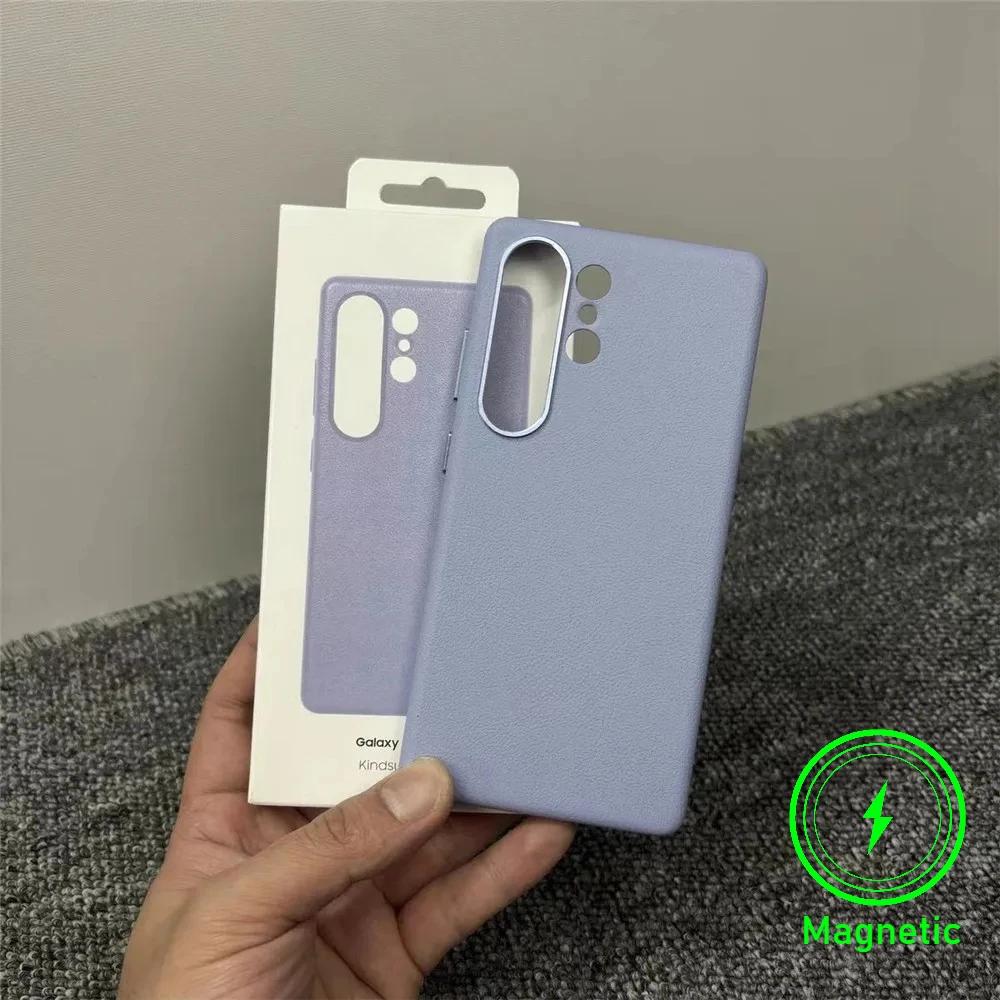 High Quality Luxury Genuine Leather Phone Cases For Samsung S25 Ultra Plus Magnetic Wireless Charging Shockproof Protect Cover
