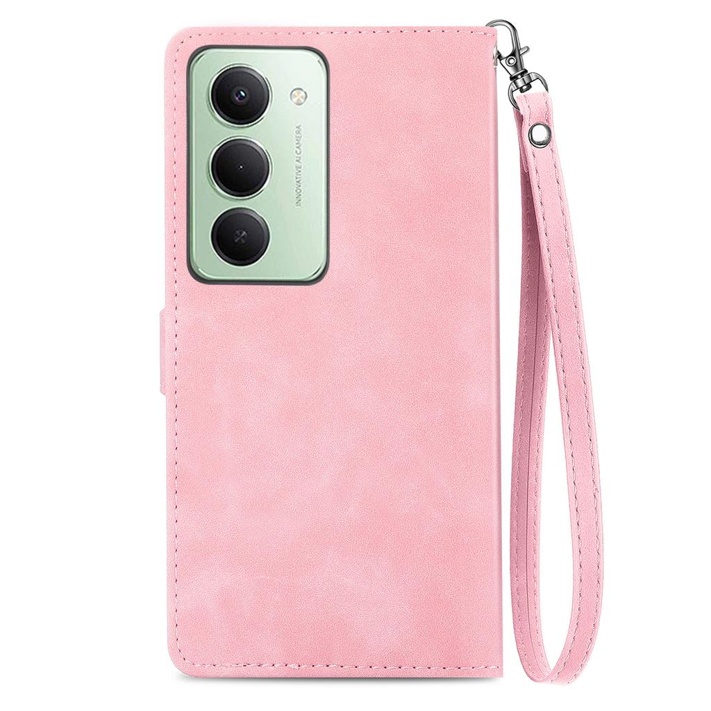 For Xiaomi Redmi 15 5G (Global) (169mm) Zipper Wallet Case with Strap Flower Imprint PU Leather Phone Cover