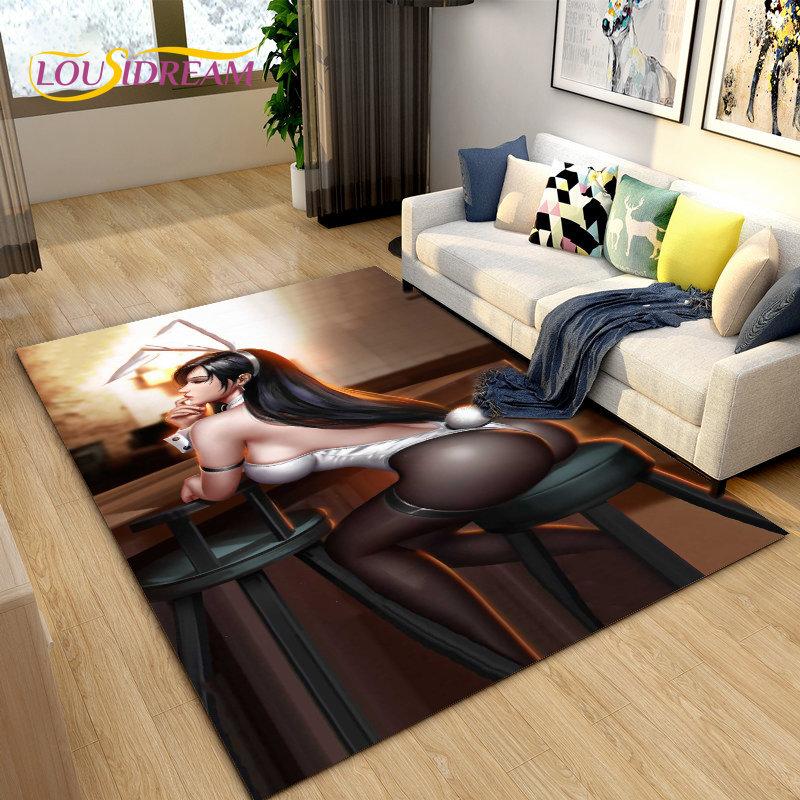 Sexy Girl Lace Tifa Aerith Anime Area Rug,Carpet Rug for Living Room Bedroom Sofa Doormat Decoration, Kids Non-slip Floor Mat 3D