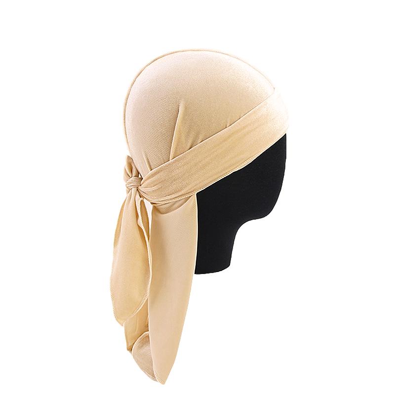 Vintage Velvet Durag Solid Color Lace Up Head Wraps Soft Bandana Elastic Turban Cap Comfortable Cycling Hats For Women & Men