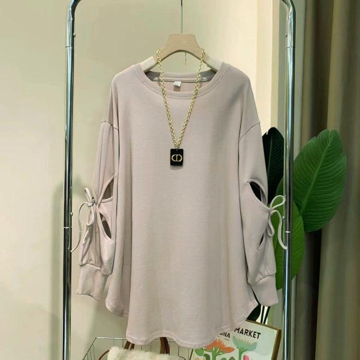 

Spring and Autumn Thin Top Casual Trend Bow Strap Sleeve Women s Shirt Commuter Sweater Women XXXL
