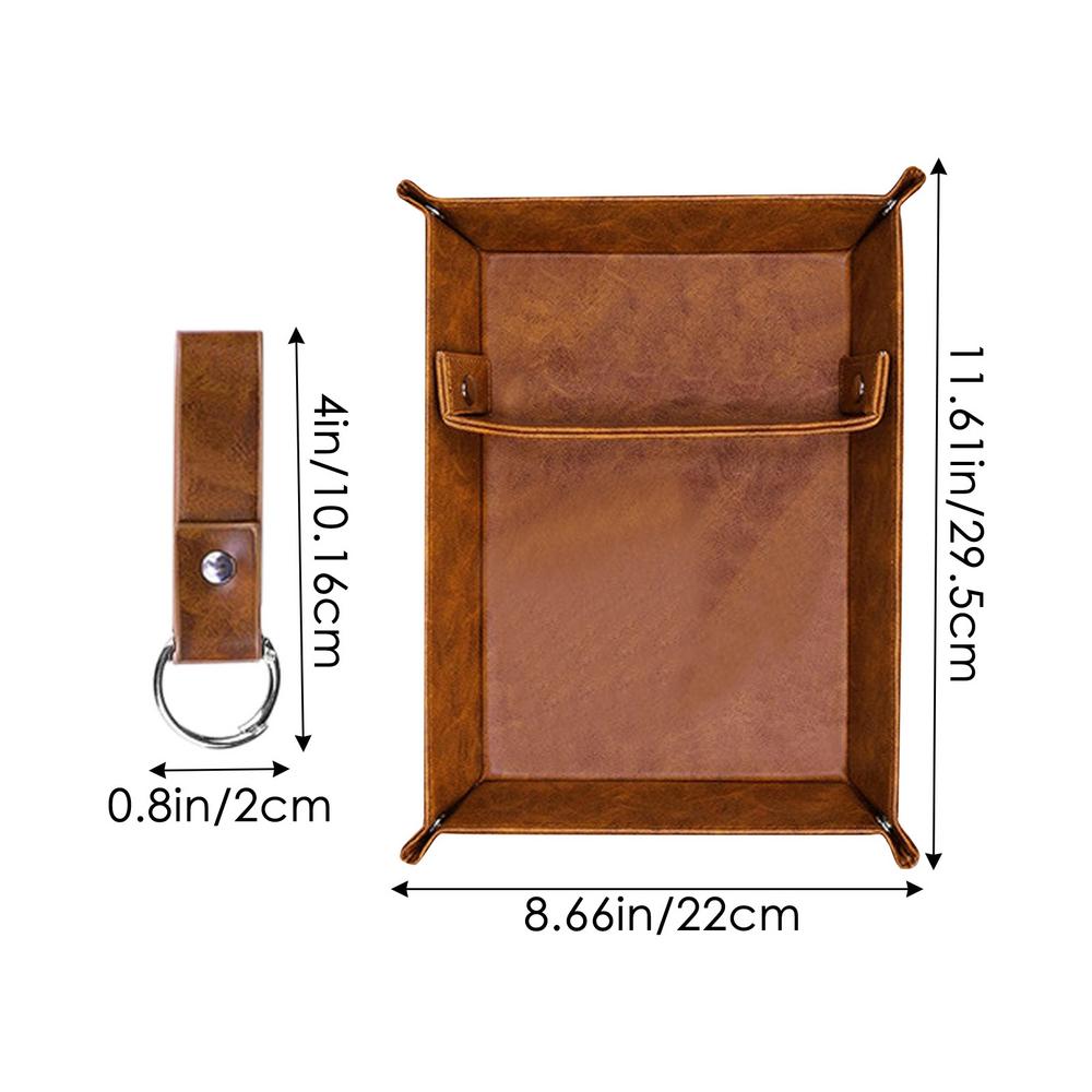 

Catchall Tray For Entryway PU Leather Desk Valet Tray Organizer Button-Down Design Entryway Table Tray For Bedroom Work Area коричневий