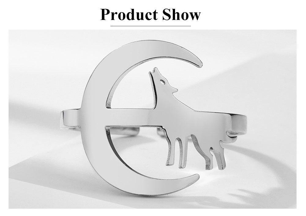 Cazador Wolf On the Moon Open Women's Ring Animal Couple Rings Party Birthday Gift Stainless Steel Jewelry 2026 Wholesale New