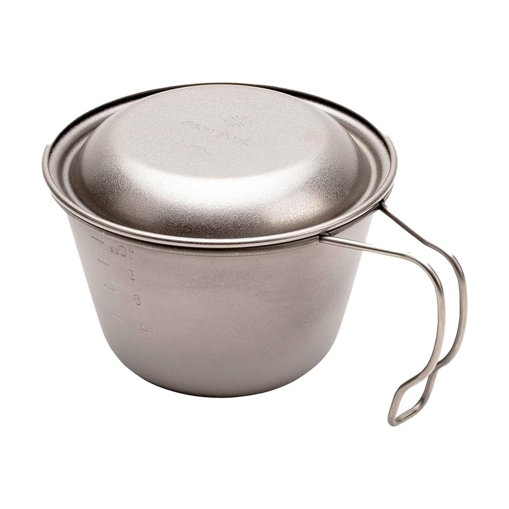 Snow Peak E-314R Deep Titanium Sierra Cup with Lid Lightweight Stainless Steel Measuring Cup for BBQ Camping Outdoor