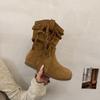 Autumn and Winter New Retro Strap Fringed Short Boots Martin Boots Women's 2025 Korean Version Korean Version Popular Casual Knight Boots