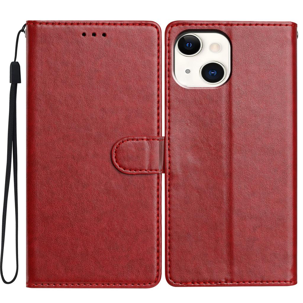 For iPhone 15 Plus Leather Phone Case Wallet Stand Cover with Handy Strap