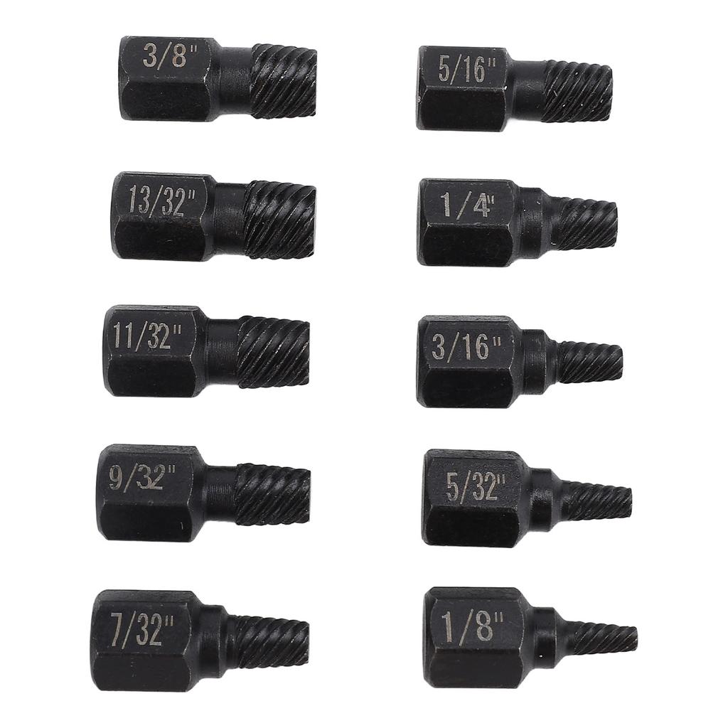 10Pcs Damaged Screw Extractor Set Cr V Steel 18in to 1332in Hex Bolt Extractor for