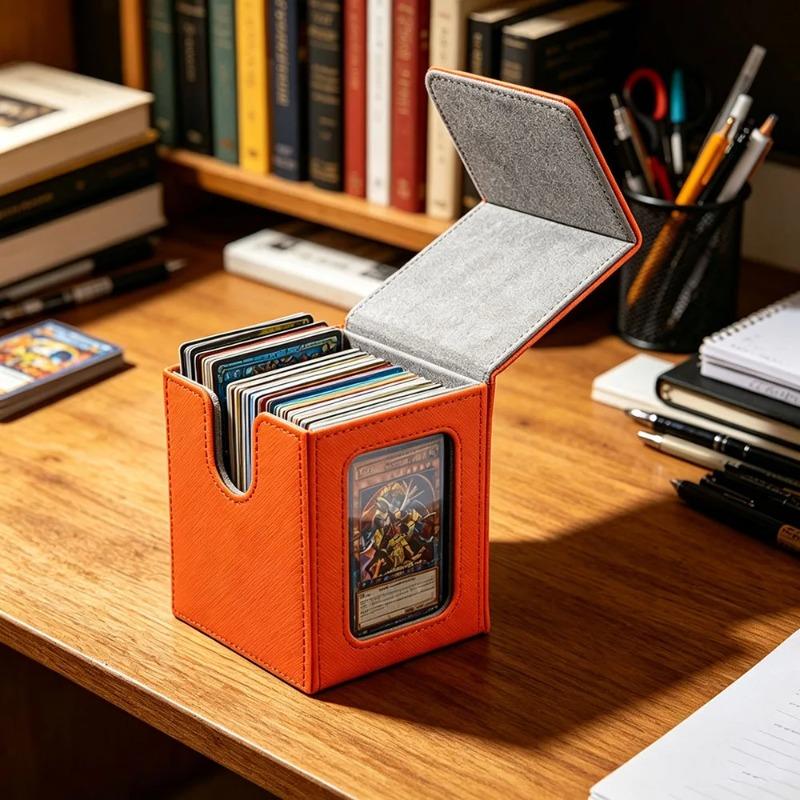 Magnetic Closure PU Card Deck Box with Transparent Window, Moisture-Proof Stain Resistant Trading Card Storage Box with Lid