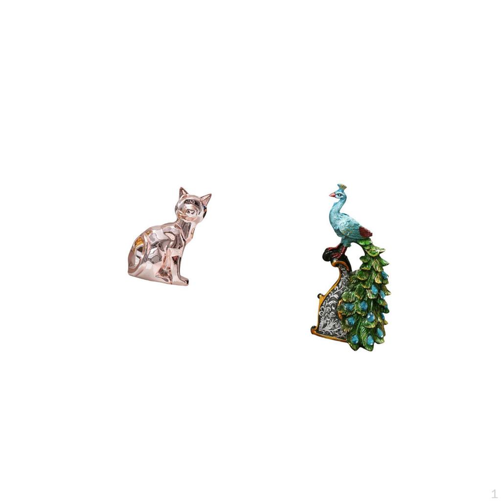 Elegant Cat Peacock Animal Sculpture Decorative Figurine Art Craft Ornament for Fireplace Bedroom