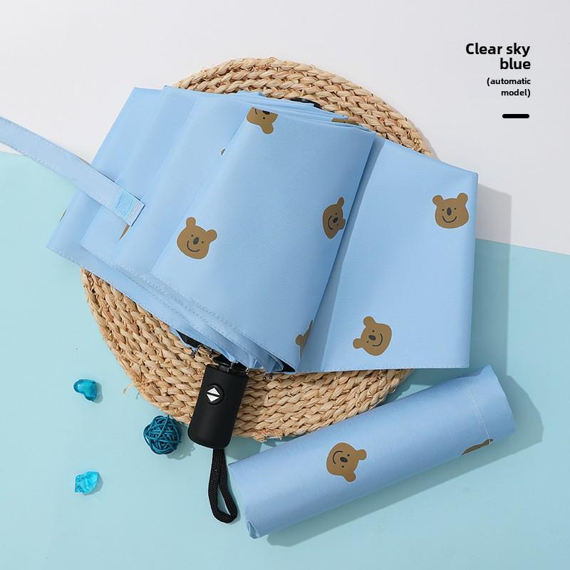 Kreskówkowy Składany Parasol z Ochroną UV: Parasol podwójnego zastosowania na słońce i deszcz z motywem misia