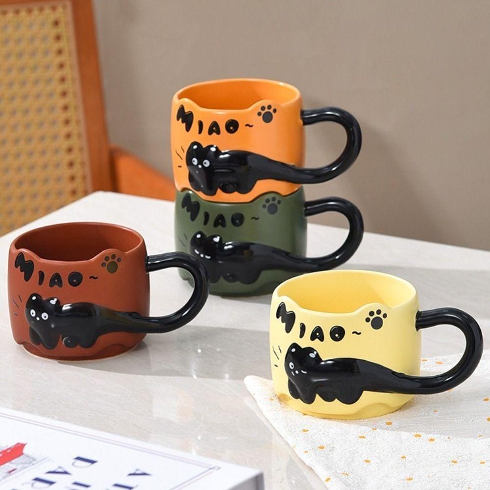 

Ceramic Coffee Mugs Cartoon Cat Breakfast Cup Funny Cat Stacked Cups For Oatmeal