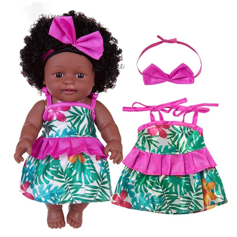 

12inch Black Baby Doll Life Like Reborns Toy Toddler Girl African Doll with Outfit Role Playing Reborns Toy Kids Gift