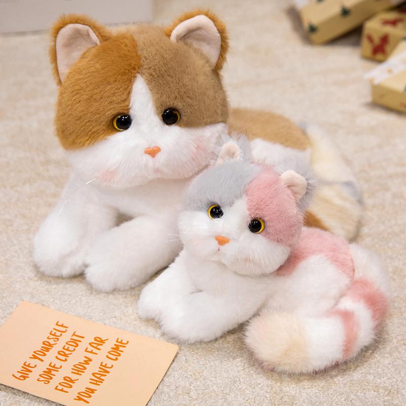 Cute Cuddly Truffle Cat Plush Toy Lifelike Stripe Cat Stuffed Doll Sleep Companion Pillow Comforting Birthday Gift for Girls