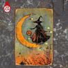 1pc Witch On Crescent Moon Pumpkin Lantern Metal Sign 8x12 Inch 2D Flat Wall Decor For Home Bar G
