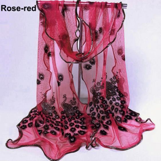 Women Peacock Flower Embroidered Lace Scarf Long Soft Wrap Shawl KTB