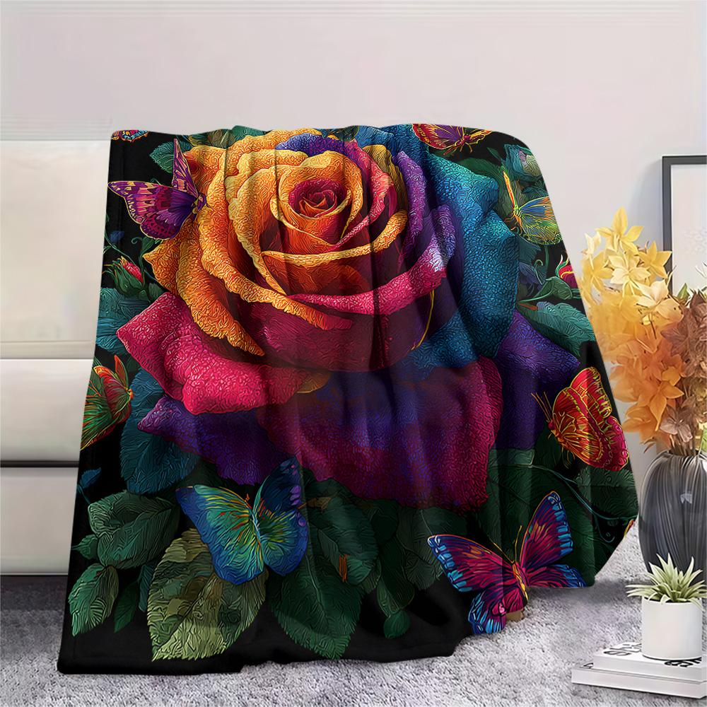 Flower Print Flannel Blanket, High quality Comfortable for All Seasons, Home Decor, Warmth and Comfort, Perfect for Christmas Gifts
