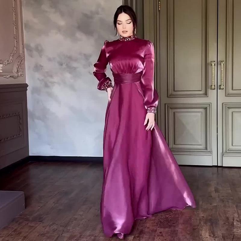 2024 Autumn European & American French Socialite Style Slimming Semi-High Neck Dress