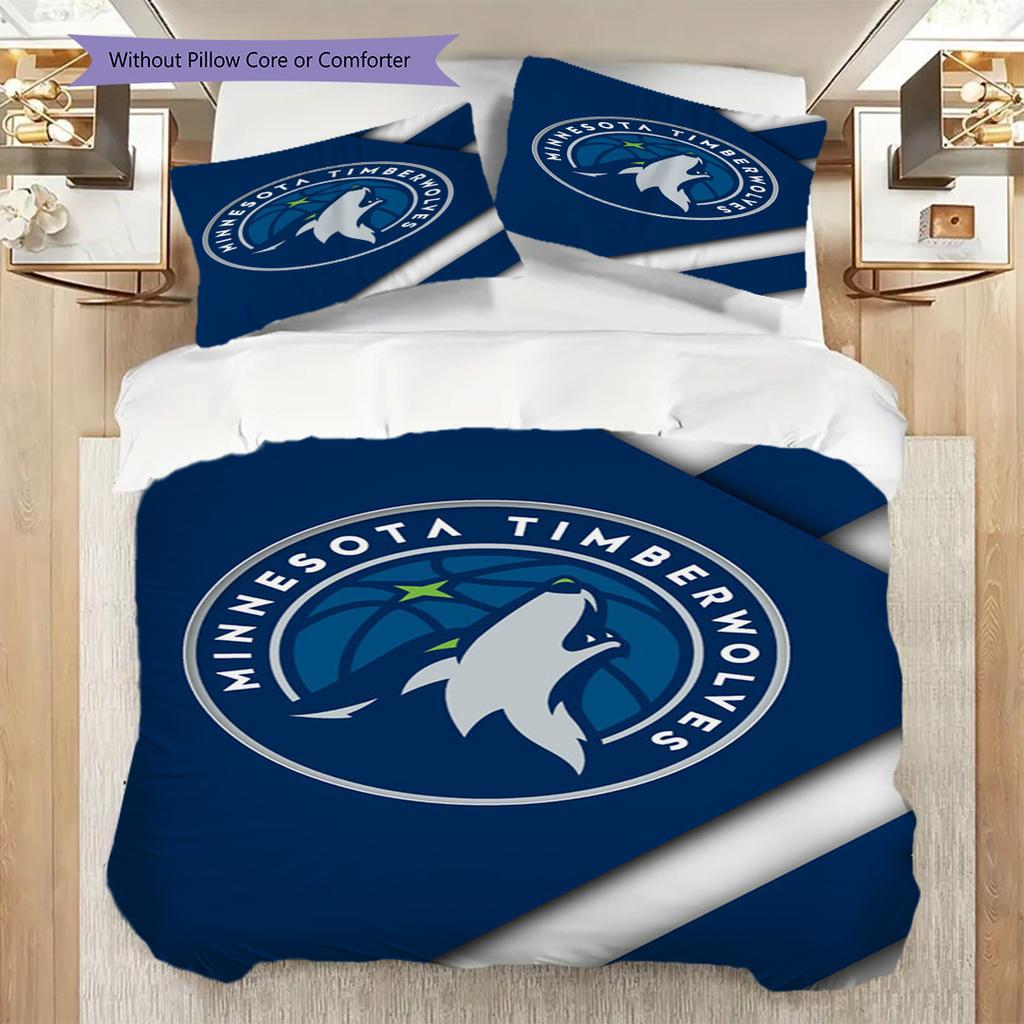 Minnesota Timberwolves Logo Three-piece set(1 * duvet cover + 2 * pillowcase, without core)Soft and comfortable Christmas birthday gift Bedding set