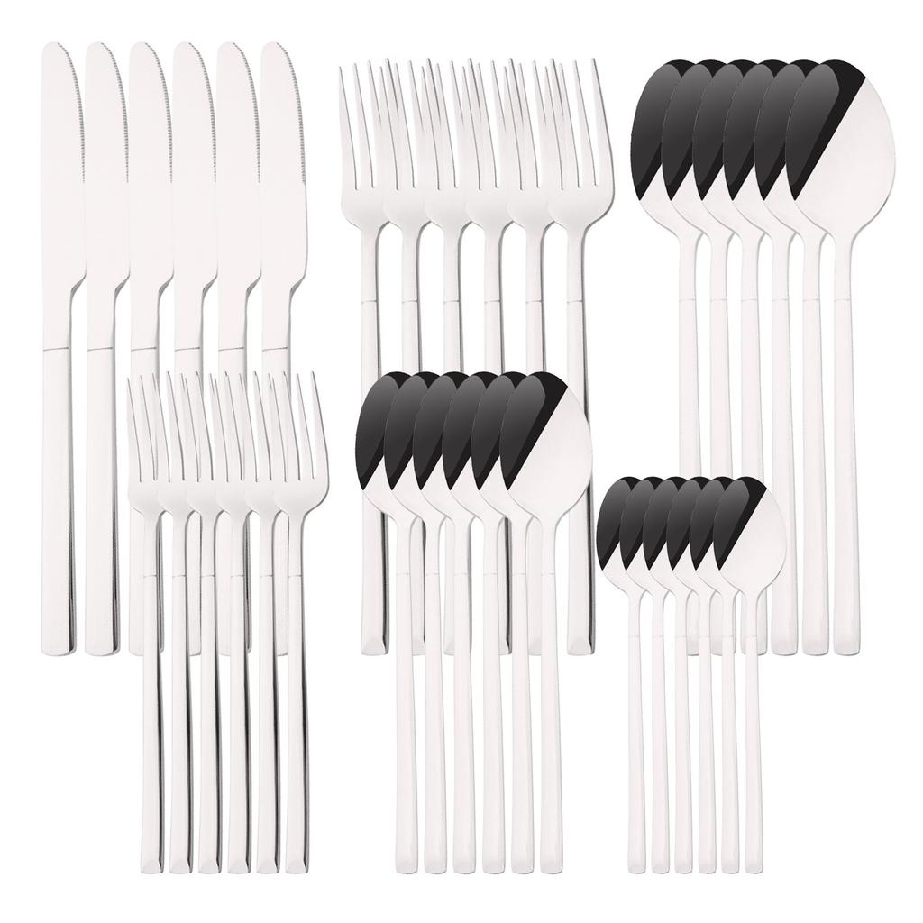 36Pcs/6Sets Mint Gold Cutlery Set Mirror Stainless Steel Flatware Knife Dessert Fork Tea Spoon Dinnerware Kitchen Restaurant Tableware