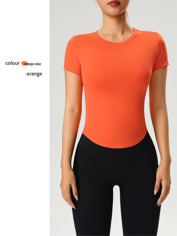 Women's Slim Fit Quick-Dry Yoga T-Shirt - Round Neck, Short Sleeve, High Stretch