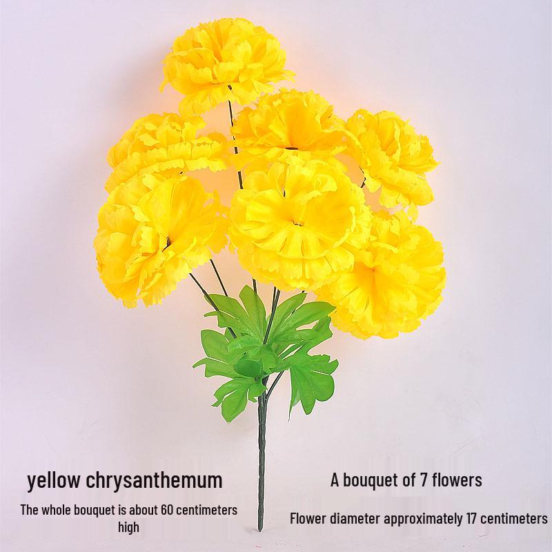 Qingming-Fest Chrysanthemenstrauß: 7-Kopf Seidenblumen Friedhofsgesteck für die Grabpflege