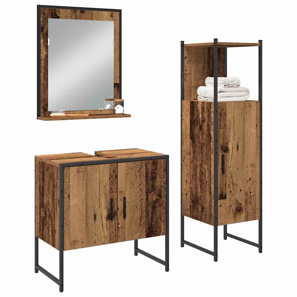 Bathroom Furniture Set with Shelf and Door 3 pcs Brown Particleboard