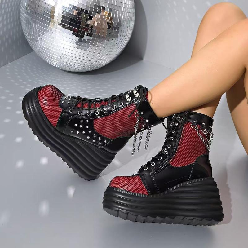 2025New Women Ankle Boots Retro Gothics Boot High Quality Casual Leather Boot Lace Up Platform Boots for Women Punk Knight Boots