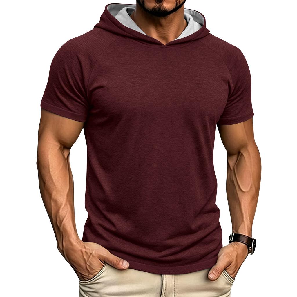 Men's Hooded Sweatshirt  Loose Fit Casual Sports Short Sleeve T-Shirt