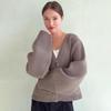 Women's V-neck Pocket Knitted Cardigan Loose Long Sleeve Sweater