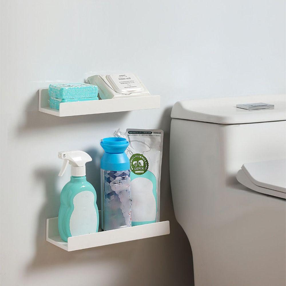 White Storage Rack Wall Mount Shampoo Holder Durable Bathroom Shelf Toilet
