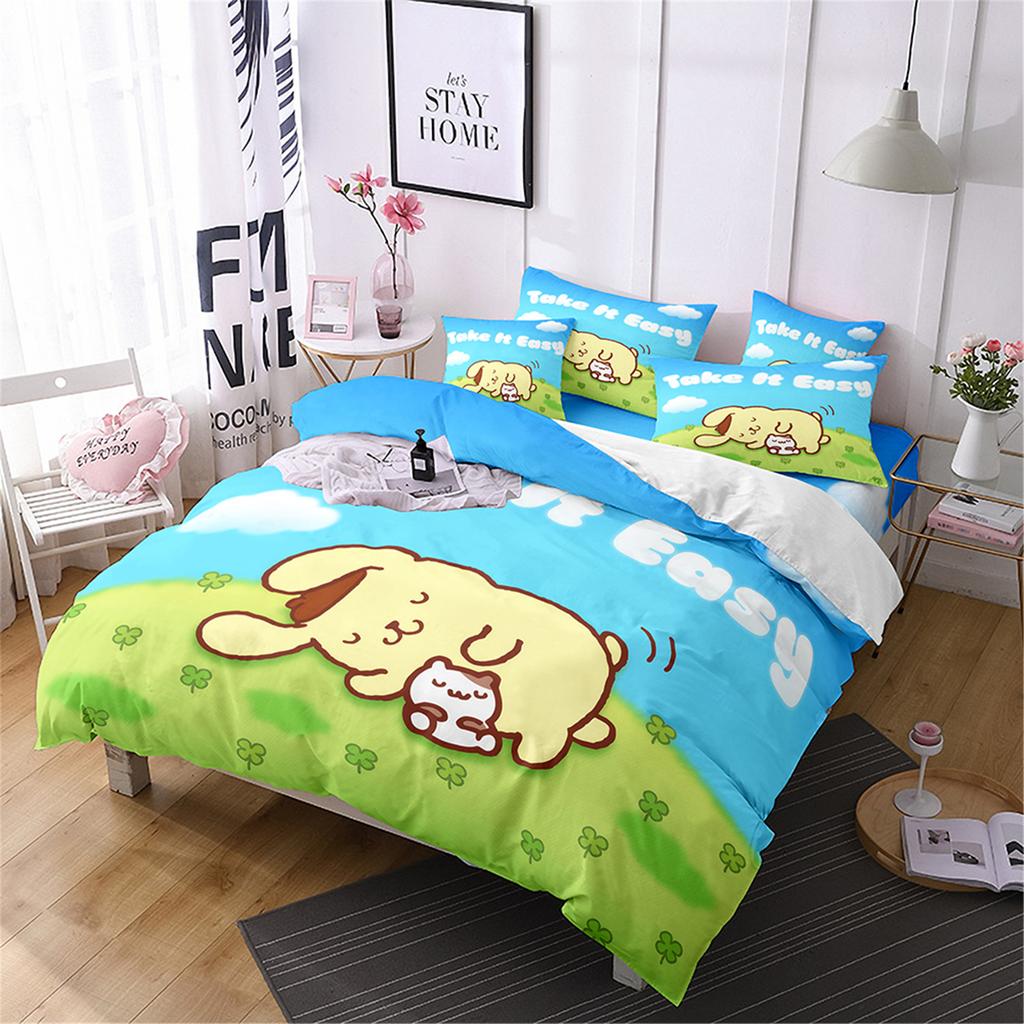 3D Digital Printing Cartoon Animation Children'S Bedding Pudding Dog Three-Piece Set