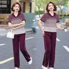 Stylish Summer Sportswear Set for Middle-aged Women - Ice Silk Short-sleeve Top & T-shirt Combo
