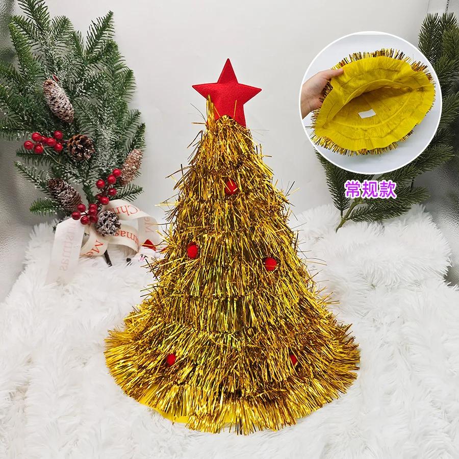 

Шапки в виде рождественской елки Тканевая шляпа от дождя из шелка для взрослых и детей Забавная шапка Санты с мишурой Рождественский праздничный костюм для вечеринки Новый декор as shown