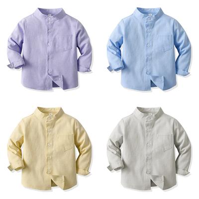 Chemise Garçon Style Coréen Printemps Couleur Unie Col Montant Manches Longues Boutonnage Simple Polyvalente Cardigan en Coton Vêtements pour Enfants Chemise