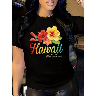 Women'S Hawaiian Hibiscus Floral Print Shirt Tropical Hawaii Graphic Tee In Summer Short Sleeved Tops Tees