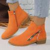 Autumn Large Size Women's Thick Heeled Short Boots Wear Resistant Sole Pointed Side Zipper Women's Boots Red Banquet Casual Shoe