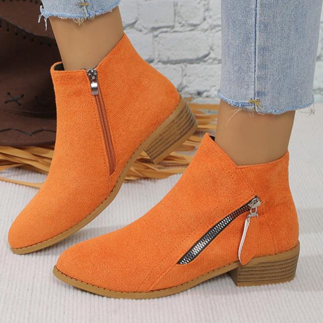 Autumn Large Size Women's Thick Heeled Short Boots Wear Resistant Sole Pointed Side Zipper Women's Boots Red Banquet Casual Shoe
