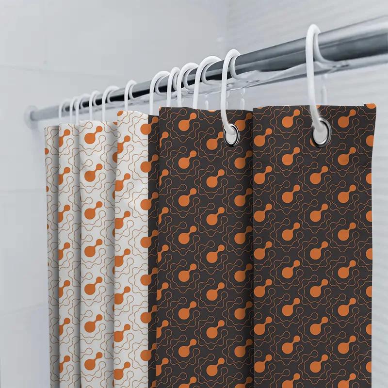 Orange White Shower Curtains With Black Gold Geometric Pattern For Bathroom Decor Modern Printed Fabric Shower Panels