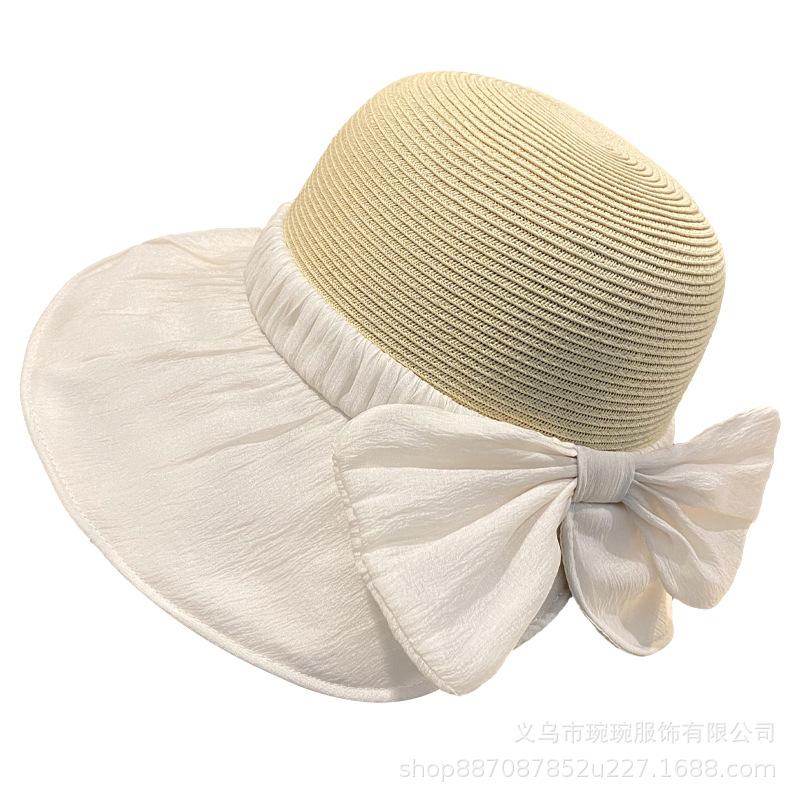 Mesh brim large bow fisherman's hat children show their faces small spring summer sunshade sunscreen portable sun hat