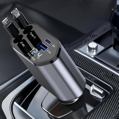Fast Charging USB C Car Charger, 4-in-1 Retractable Phone,Travel Essentials, Gifts for Women Men, Car Accessories for Women Men, for iPhone13-17
