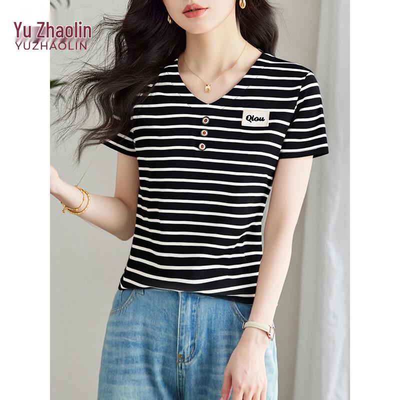 YUZHAOLIN Women s Striped Loose Short Sleeve T-Shirt L