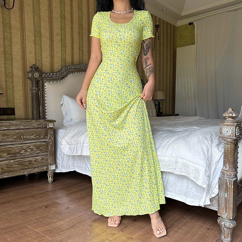 U-neck Back Strap Short Sleeve Dress